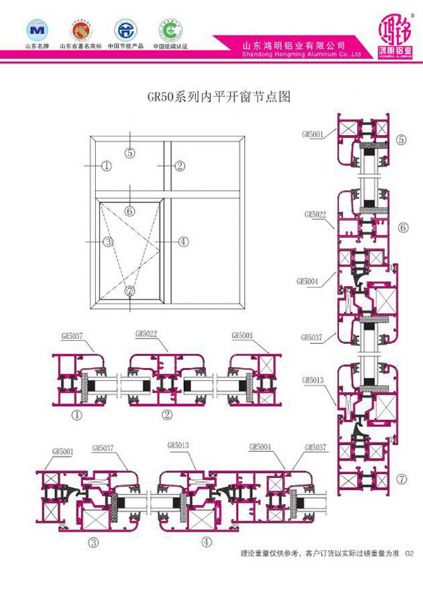GR50系列內平開窗節點圖