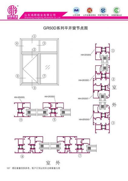 GR50D系列平開窗節點圖