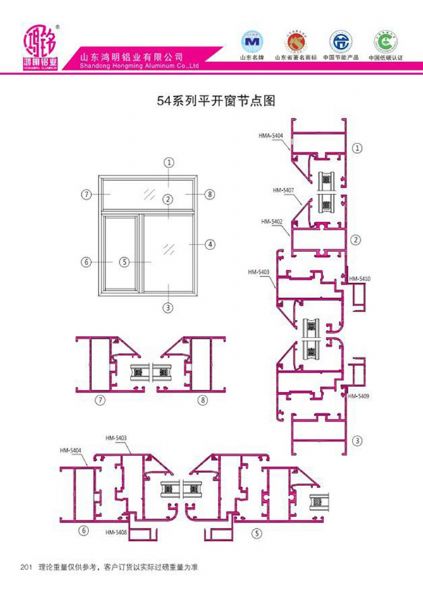 54系列平開窗節點圖
