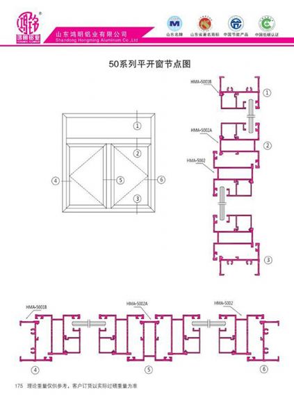 50系列平開窗節點圖